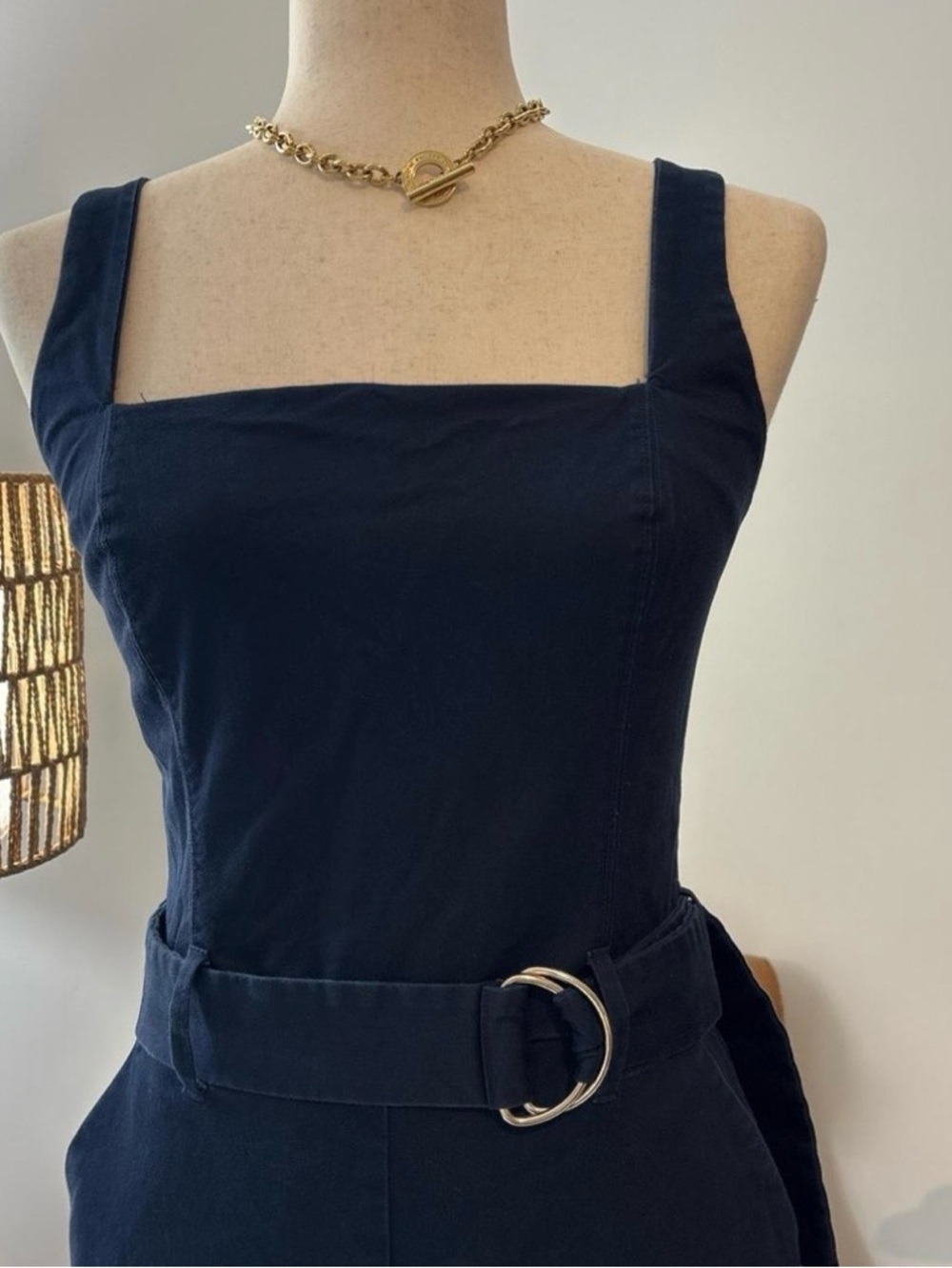 Navy Wide-Leg Belted Jumpsuit - Picture 2 of 4